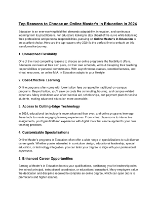 Top Reasons to Choose an Online Master’s in Education in 2024