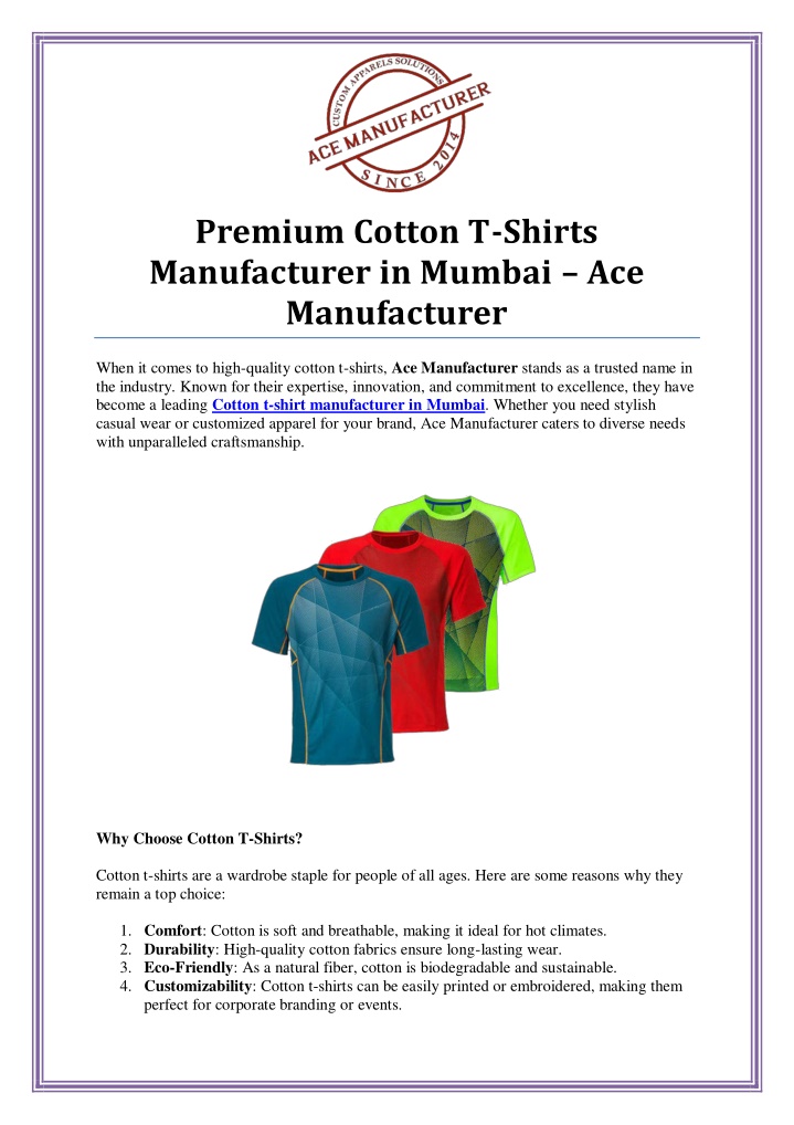 premium cotton t shirts manufacturer in mumbai