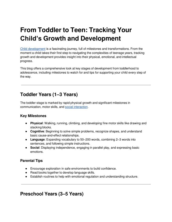 from toddler to teen tracking your child s growth and development