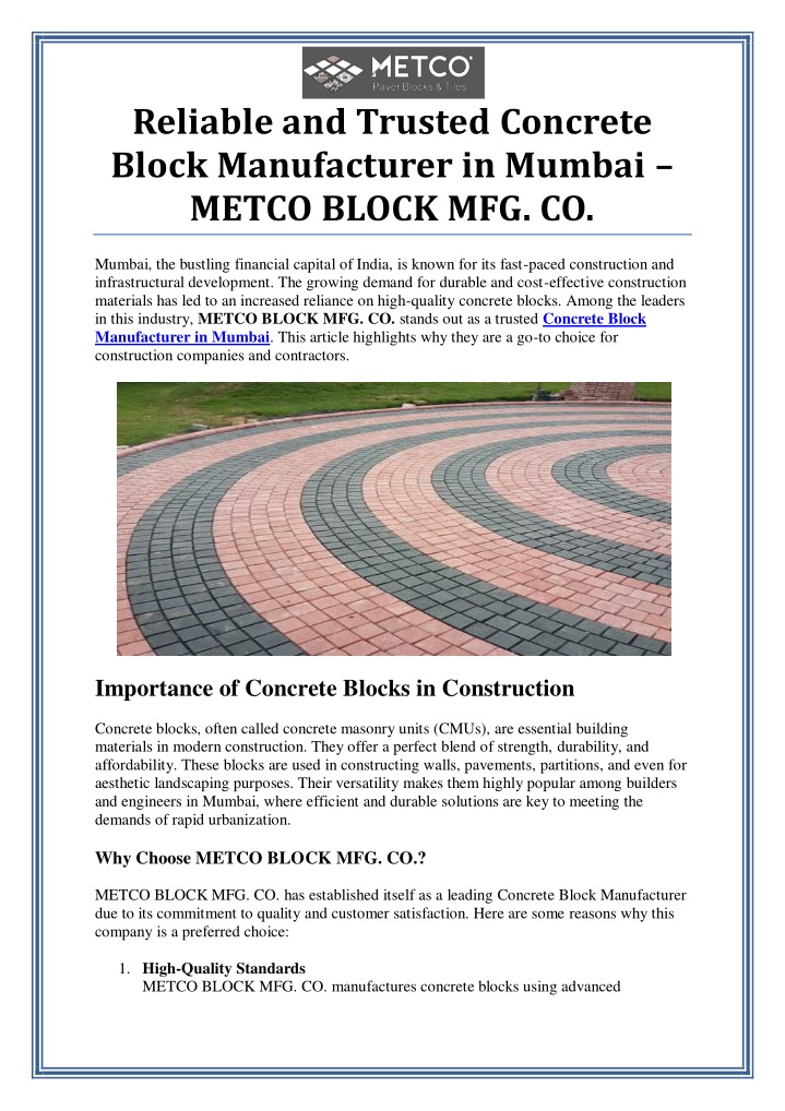 reliable and trusted concrete block manufacturer