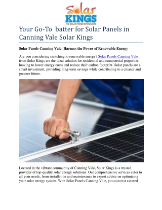 Your Solar Panels Canning Vale