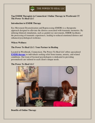 Top EMDR Therapists in Connecticut | Online Therapy in Westbrook CT