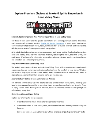 Explore Premium Choices at Smoke & Spirits Emporium in Leon Valley, Texas