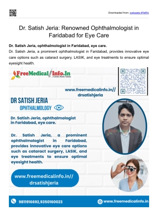 Dr. Satish Jeria Renowned Ophthalmologist in Faridabad for Eye Care