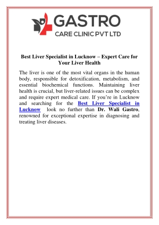 Best Liver Specialist in Lucknow  Expert Care for Your Liver Health