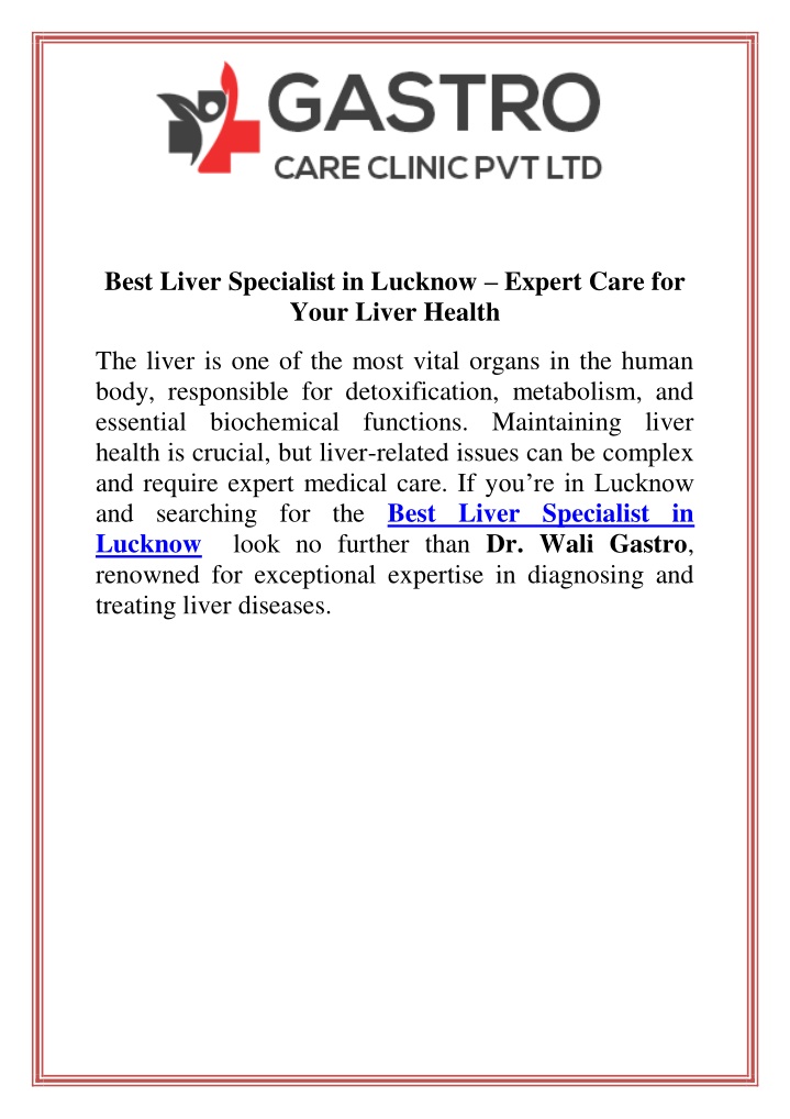 best liver specialist in lucknow expert care