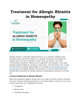 Treatment for Allergic Rhinitis in Homeopathy