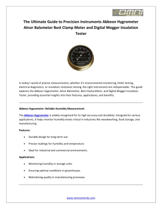 The Ultimate Guide to Precision Instruments Abbeon Hygrometer Alnor Balometer Best Clamp Meter and Digital Megger Insula