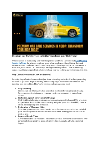 Premium Car Care Services in Noida: Transform Your Ride Today