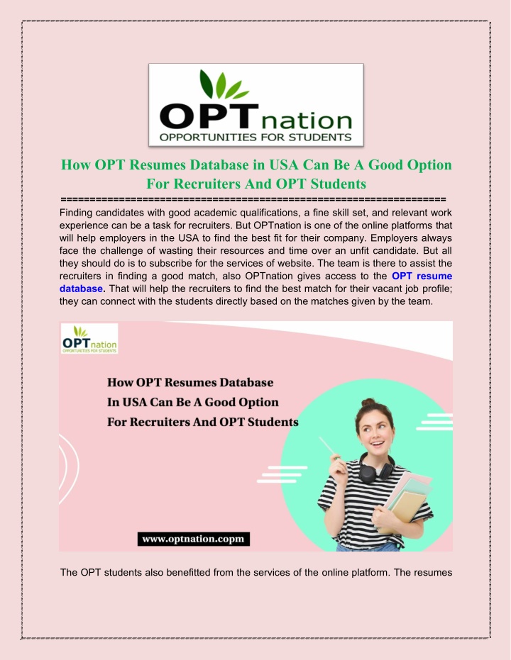 how opt resumes database in usa can be a good