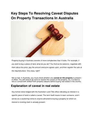 Key Steps To Resolving Caveat Disputes On Property Transactions In Australia