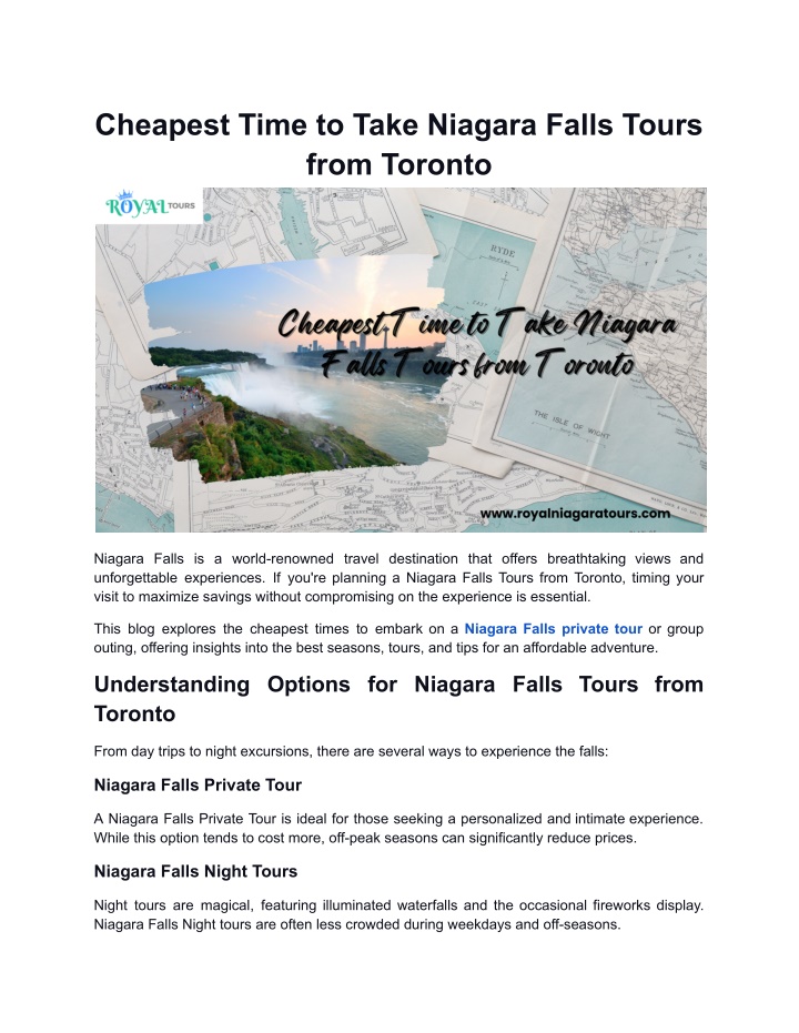 cheapest time to take niagara falls tours from