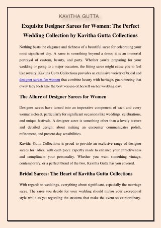 Exquisite Designer Sarees for Women The Perfect Wedding Collection by Kavitha Gutta Collections