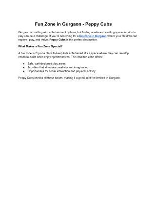 Fun Zone In Gurgaon - Peppy Cubs