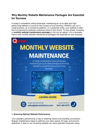 Why Monthly Website Maintenance Packages Are Essential for Success