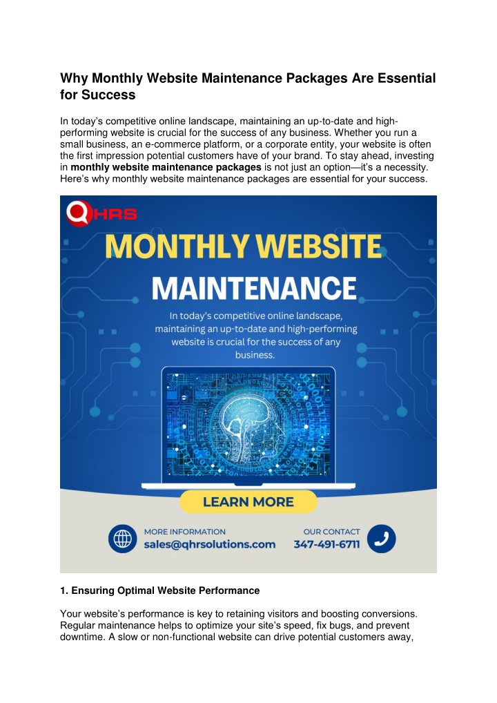 why monthly website maintenance packages