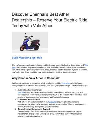 Discover Chennai’s Best Ather Dealership – Reserve Your Electric Ride Today with Vela Ather