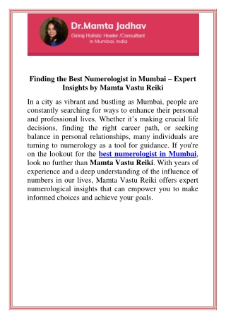 Finding the Best Numerologist in Mumbai  Expert Insights by Mamta Vastu Reiki