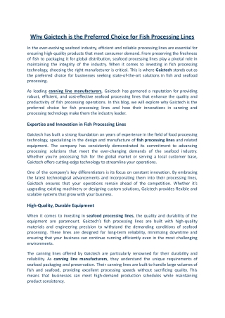 Why Gaictech is the Preferred Choice for Fish Processing Lines