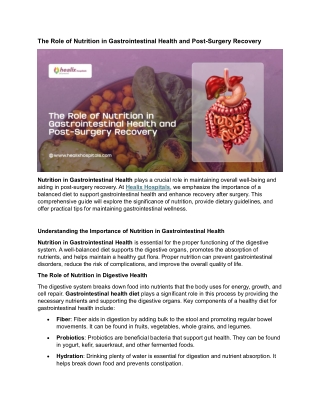 The Role of Nutrition in Gastrointestinal Health and Post-Surgery Recovery