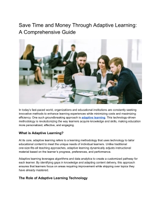 save time and money through adaptive learning
