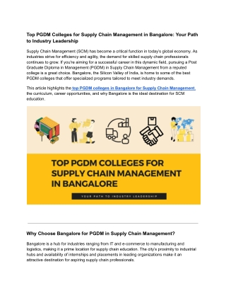 Top PGDM Colleges for Supply Chain Management in Bangalore_ Your Path to Industry Leadership