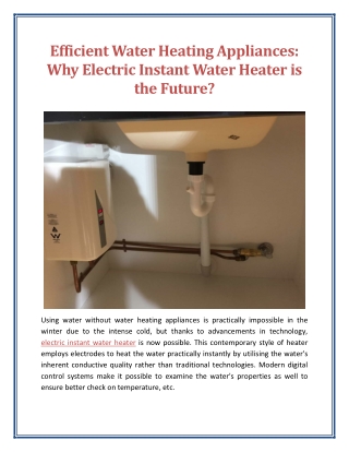 Efficient Water Heating Appliances Why Electric Instant Water Heater is the Future