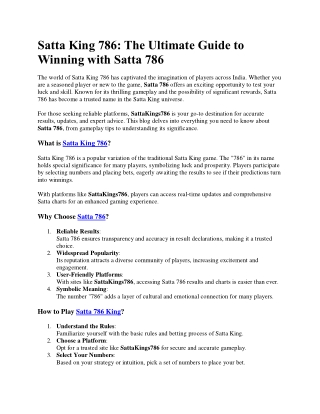 Satta King 786 Guide to Winning with Satta 786
