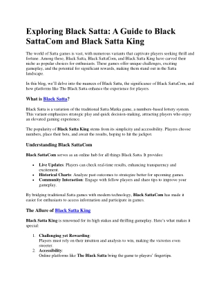 Exploring The Black Satta Guide to Black Satta King