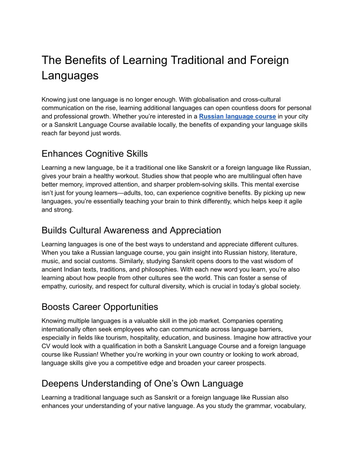 the benefits of learning traditional and foreign