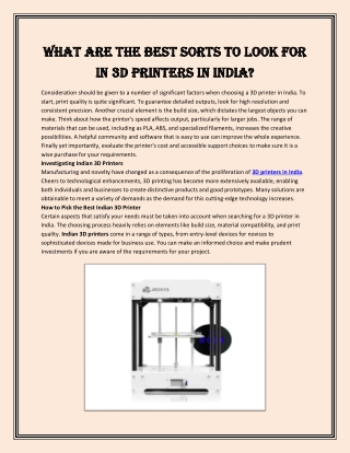 What Are the Best Sorts to Look for in 3D Printers in India