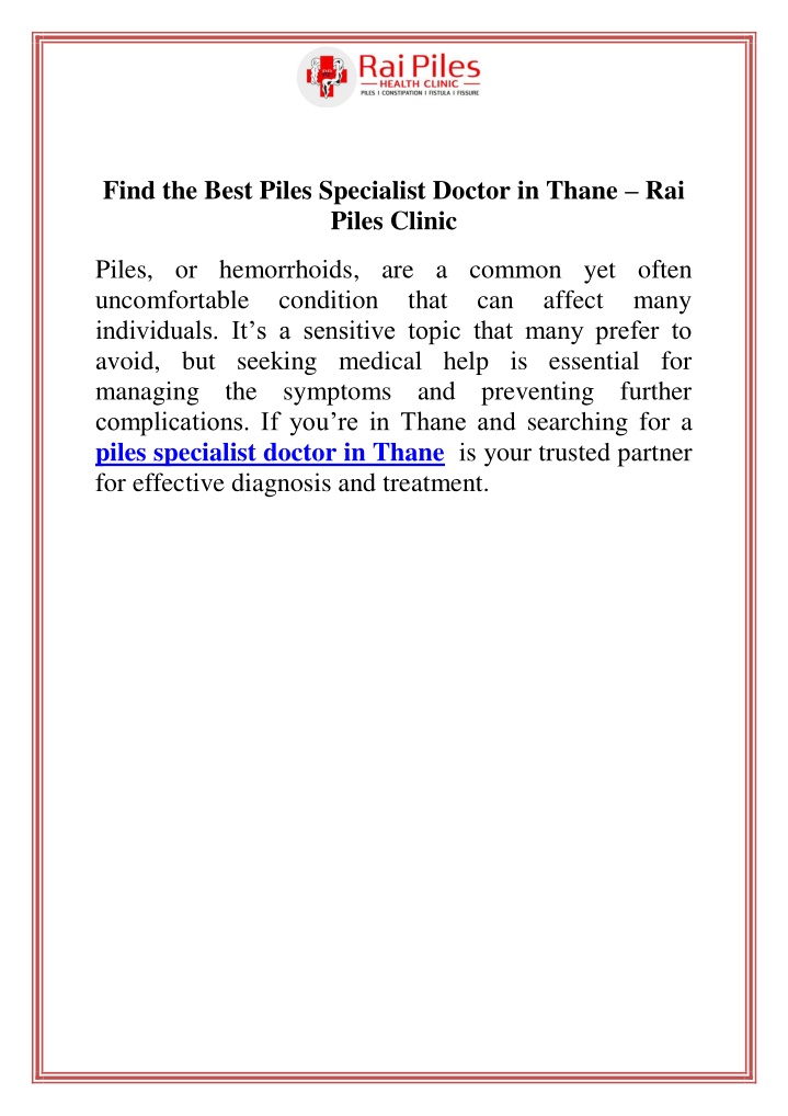 find the best piles specialist doctor in thane