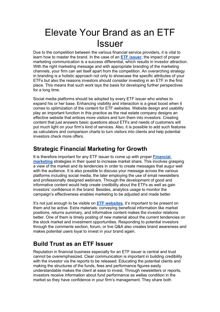 elevate your brand as an etf issuer