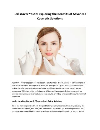 Rediscover Youth: Exploring the Benefits of Advanced Cosmetic Solutions