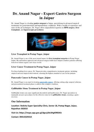 Dr. Anand Nagar - Leading Gastro Surgeon in Jaipur | Expert in HPB Surgery, Live