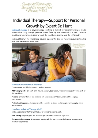 Individual Therapy—Support for Personal Growth by Expert Dr. Hunt