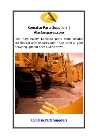 Komatsu Parts Suppliers  Alasfarspares.com