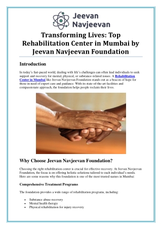 Rehabilitation Center in Mumbai: Transforming Lives with Expert Care