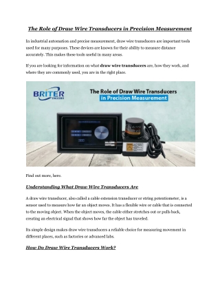 The Role of Draw Wire Transducers in Precision Measurement