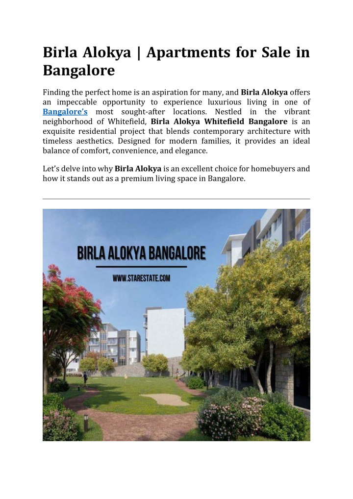 birla alokya apartments for sale in bangalore