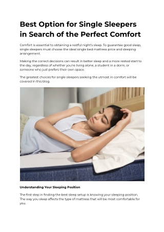 Best Option for Single Sleepers in Search of the Perfect Comfort