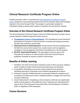 Clinical Research Certificate Program Online