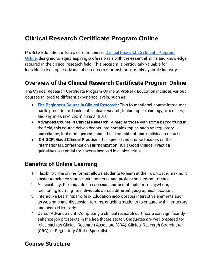 clinical research certificate program online