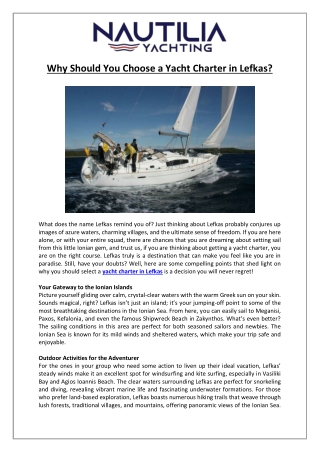 Why Should You Choose a Yacht Charter in Lefkas