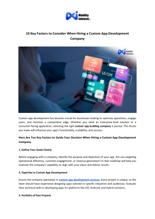 10 key factors to consider when hiring a custom