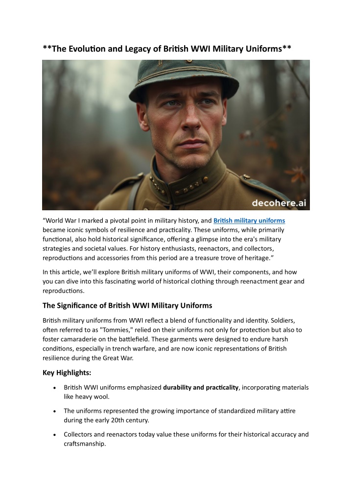 the evolution and legacy of british wwi military