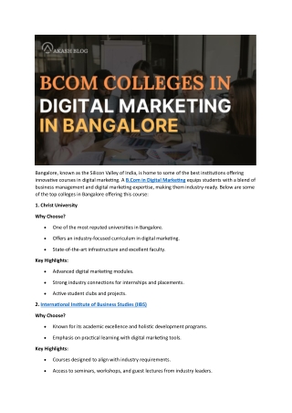 Top Colleges for B.Com in Digital Marketing in Bangalore