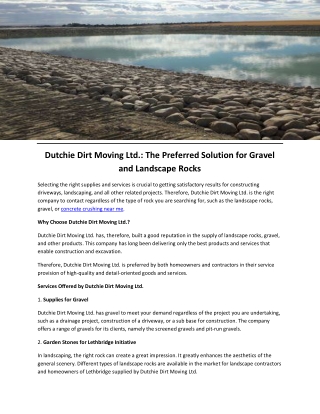 Dutchie Dirt Moving Ltd. The Preferred Solution for Gravel and Landscape Rocks