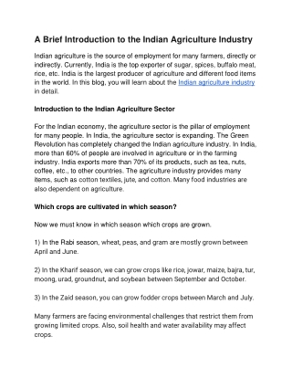 A Brief Introduction to the Indian Agriculture Industry (1)