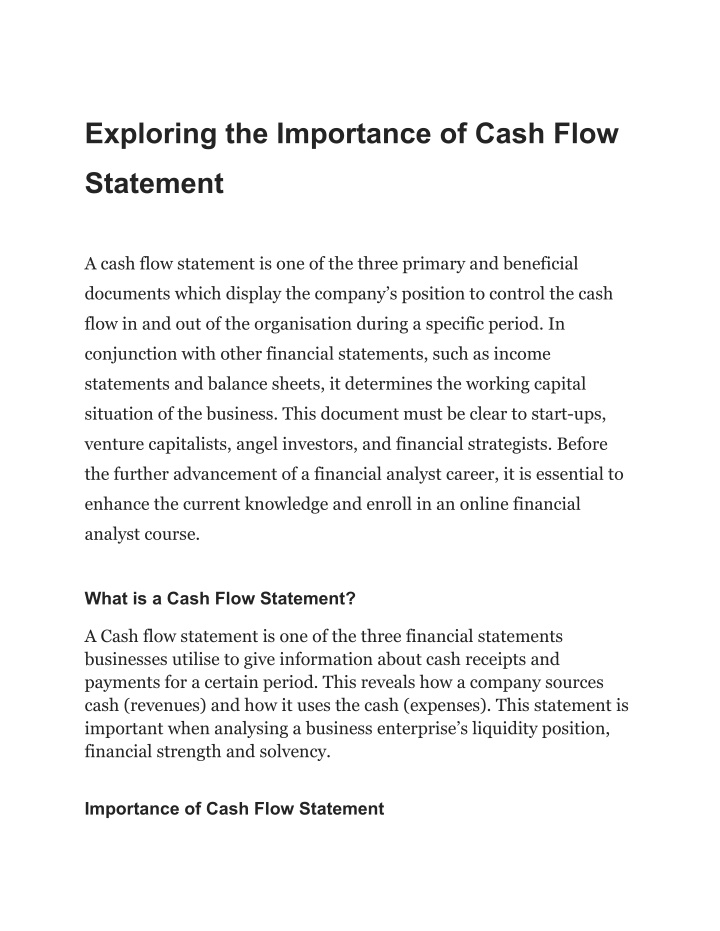 exploring the importance of cash flow